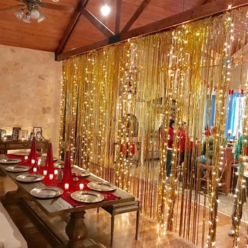 

joy-Enlife Background decorative curtain Metal foil stripe Window decoration decoration Photo props Party wedding decoration