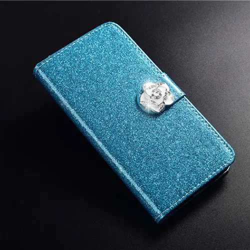 Blue Camellia Лидер продаж Модный, с украшениями в виде бриллиантов из блестящей искусственной брендированный флип-чехол из кожи для huawei Y5 Y6 премьер-профессионал 8X 8C 7X Y3 II крышка - Цвет: Blue Camellia