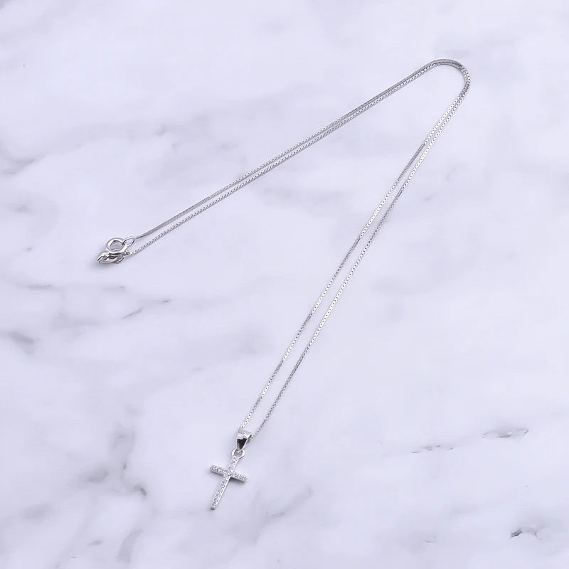Pekurr 925 Sterling Silver Classic Zircon Big Cross Female Pendants Necklaces For Women Long Chain Collar Christ Fashion Jewelr