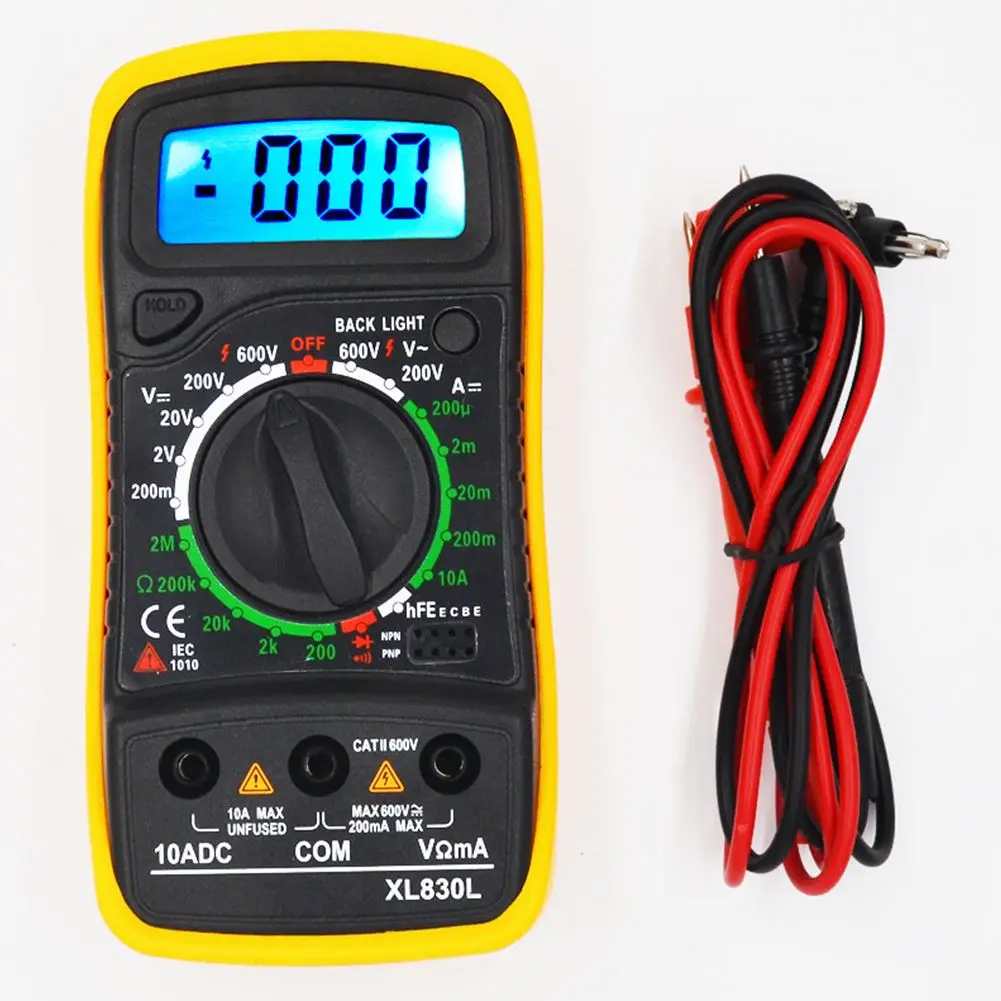 

XL830L Portable LCD Digital Multimeter LCD Backlight Automotive Electrical AC/DC Ammeter Voltmeter Ohm Tester Meter Handheld