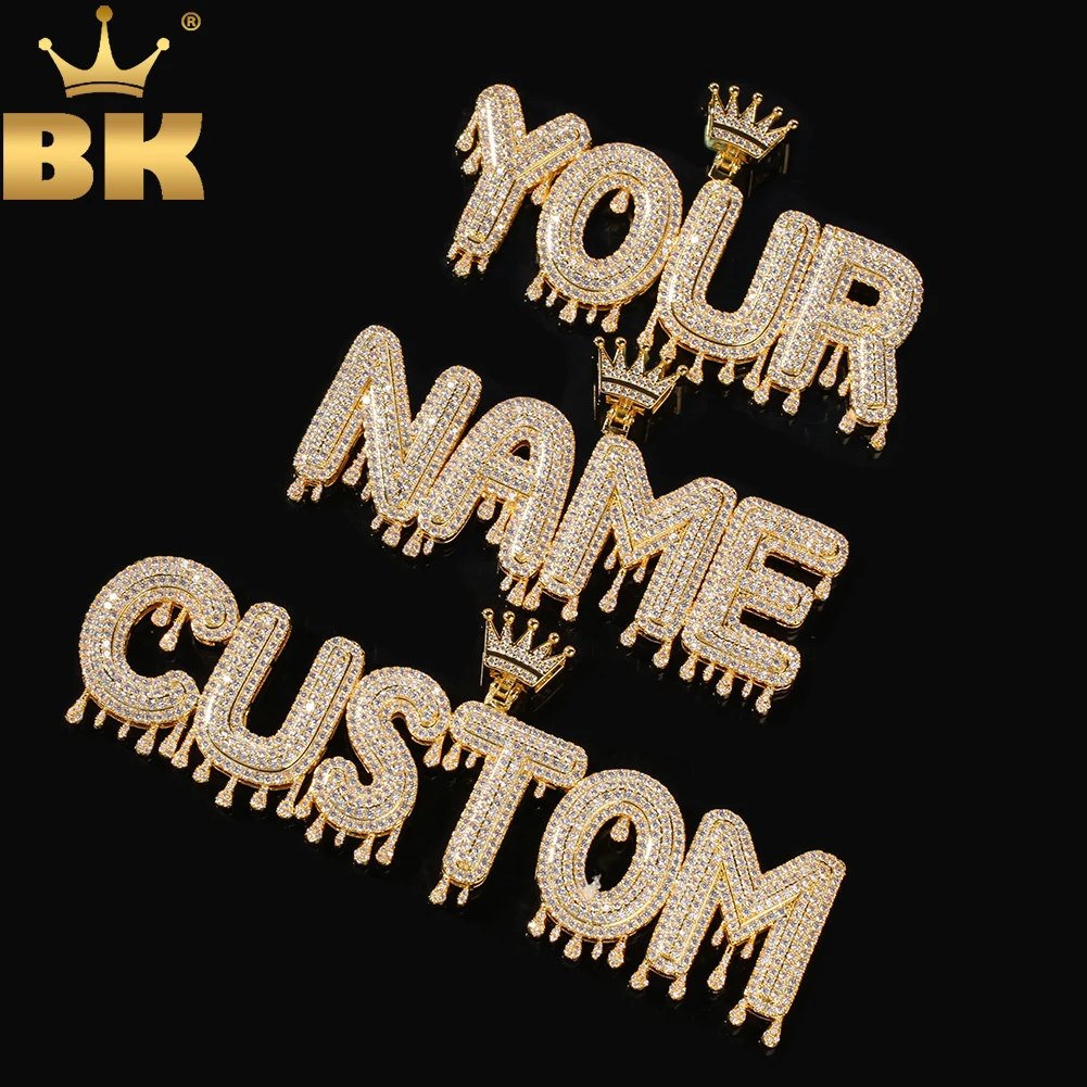 THE BLING KING  Crowned Drip Letter Pendant Customzie Bubble Initial Letters Combination Gold Color Words Name OEM LINK dorothea lange words and pictures