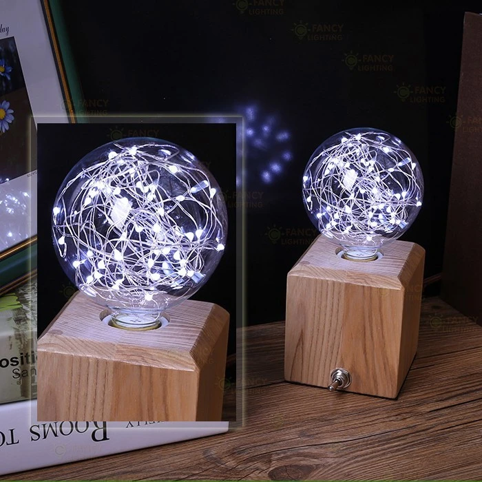 Vintage Wooden Table Lamp and G95 E27 String Light Bulb Wooden desk lamp for home/bedroom/living ro