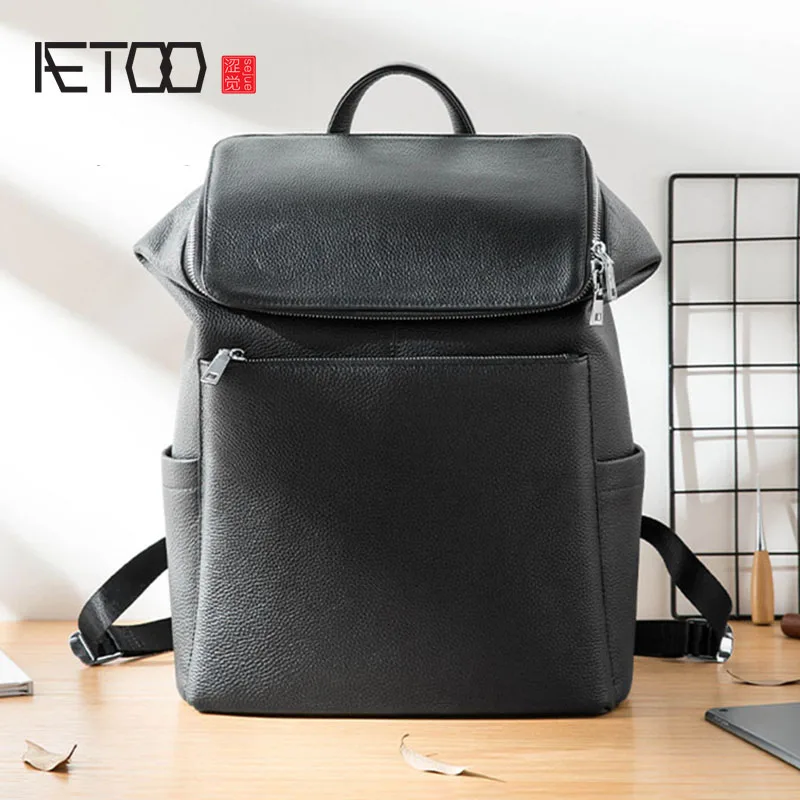 

AETOO Men's shoulder bags, men's fashion trend leisure travel backpack, leather computer bag, large-capacity bag