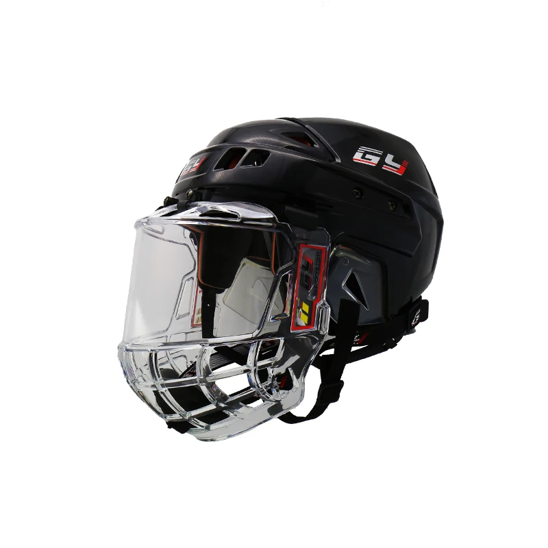 GY SPORTS дизайн хоккейный шлем с анти-туманом и против царапин с обеих сторон полный PC маска для лица - Цвет: Черный