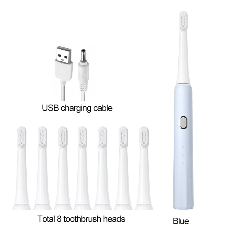 thumbnail image 1 of Cepillo de dientes eléctrico recargable Sonic, 4 cabezales de 8 accesorios para adultos, temporizador inteligente de 2 minutos, resistente al agua IPX7, 1 of 5