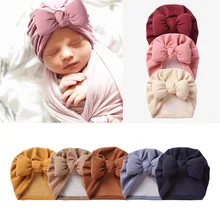 Solid Color Baby Hat Beanie With Puffed Big Bowknot Baby Girl Autumn Winter Head Wraps Knot Hat Baby Kids Cashmere Turban Bonnet