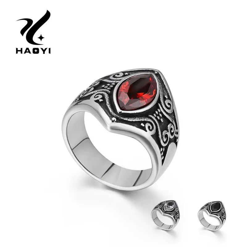 

Men popular Party Hip Hop RingStainless Steel Crystal Stone Rings Rock Retro Gothic Fashion Male Jewelry