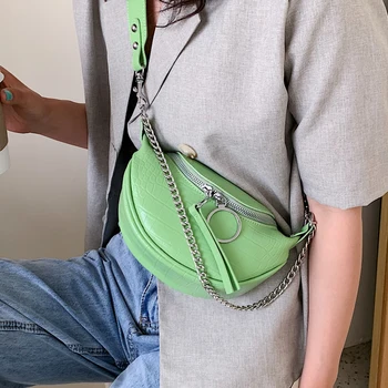 

Chain Belt Bag for Women 2020 Waist Packs Stone Pattern Small PU Leather INS Hot Female Phone Purses Chest Bag