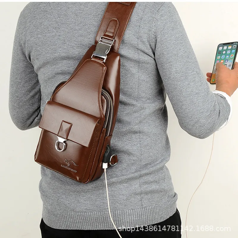 

MEN'S Single-shoulder Bag Charging Chest Pack Send Wallet Fashion Casual Single-shoulder Leather Bag Shoulder Bag Waterproof Wal