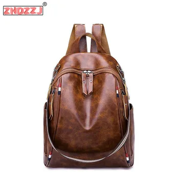 

Fashion Solid Female Backpack Women Vintage High Quality Leisure School Backpack PU Leather Strap Shoulder Backpacks Women
