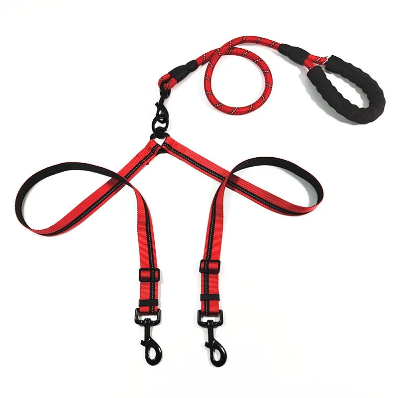 

Adjustable Two dogs Leash Reflective 1 leash for 2 Dogs Double pet traction rope Foam handle dog lead for Medium Large big Dogs