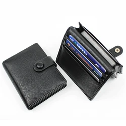 1Pc Black Business ID Bank Card Holder PU Leather Mini Small Wallets for Women Men Portable Coin Purses Hasp Clutch Case