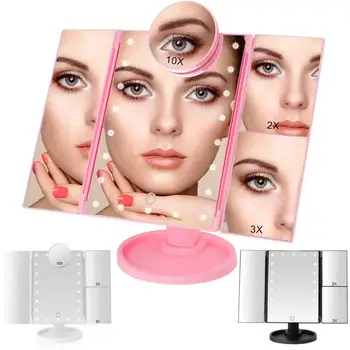 

Magnifying 22 LED Makeup Mirror Vanity Illuminated Table Mirrors 1/2/3/10X Cosmetic Touch Dimmer Switch Pocket Mirror Adjustable