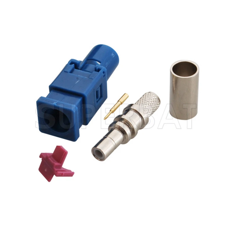 Blue Male Crimp RF Coaxial Connector for GPS Telematics Navigation
