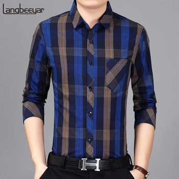 

2020 Fall New Fashion Brand Shirt Men's Plaid Dress Shirts Long Sleeve Slim Fit 100% Cotton High Quality Casual Mens Clothes