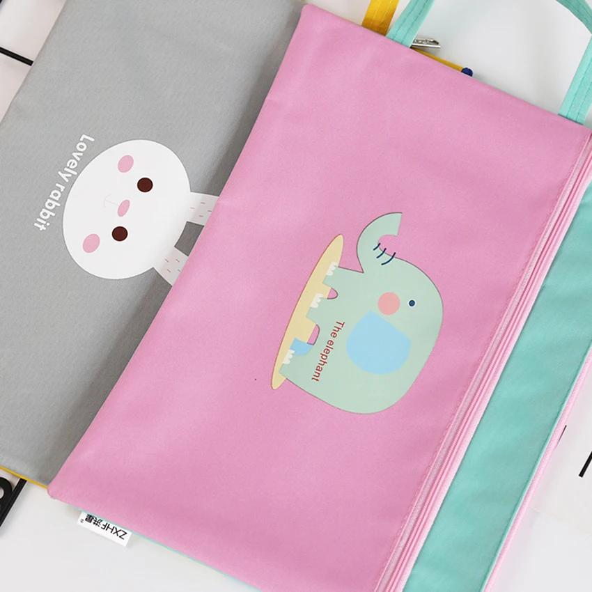 Kawaii Мультфильм А4 сумка двухслойная папка для бумаг хранение документов сумка Водонепроницаемые Канцелярские Принадлежности портативные животные сумки на молнии