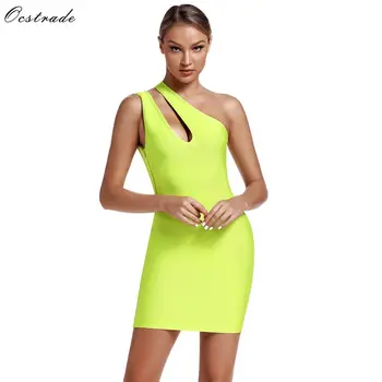 

Ocstrade Sexy Mini Dresses Party Night Club 2019 Women Neon Green Bandage Dress One Shoulder Sexy Cut Out Bandage Dress Bodycon