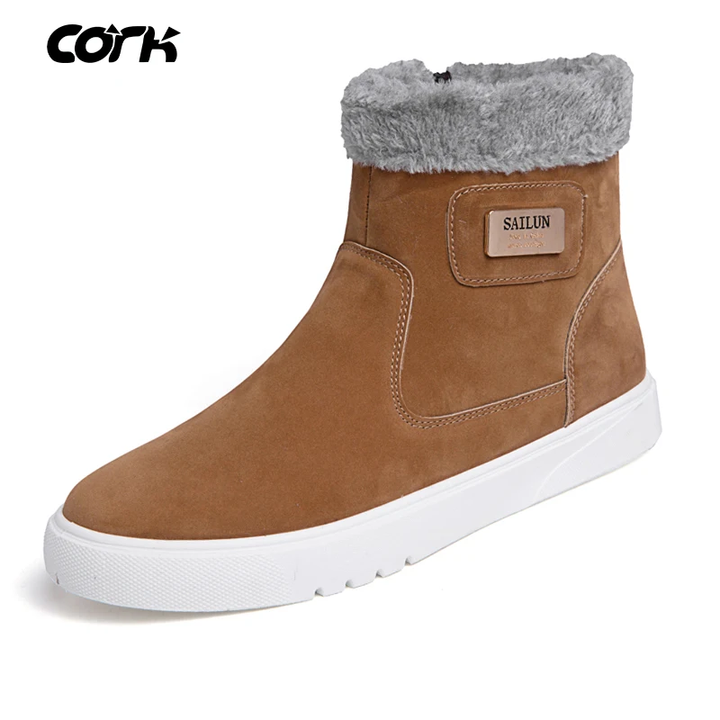 

CORK Snow Boots Men Winter Boots Men Shoes Casual Winter Shoes for Men Boots Suede Leather Man Winter Sneakers Warm shoes