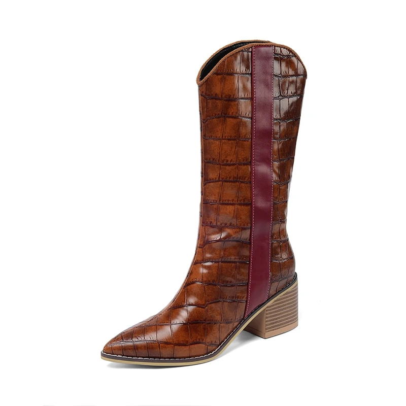 Brand Women Boots Pointed Toe Square Heel Shoes New Autumn Winter Boots Short Ladies Western Mid-calf Boots for Women Shoes