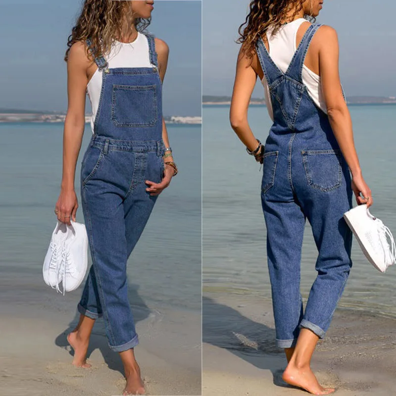 

2019 New Fashion Women Denim Overalls Jumpsuit Casual Sleeveless Jeans Pants Jumpsuits Long Bib Suspender Rompers Combinaison