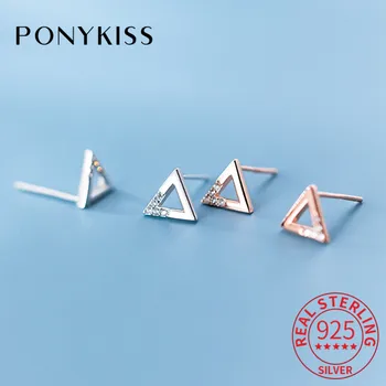 

PONYKISS Classic 925 Sterling Silver Zircon Triangle Stud Earrings For Women Party Delicate Fashion Earrings Accessory Fine Gift