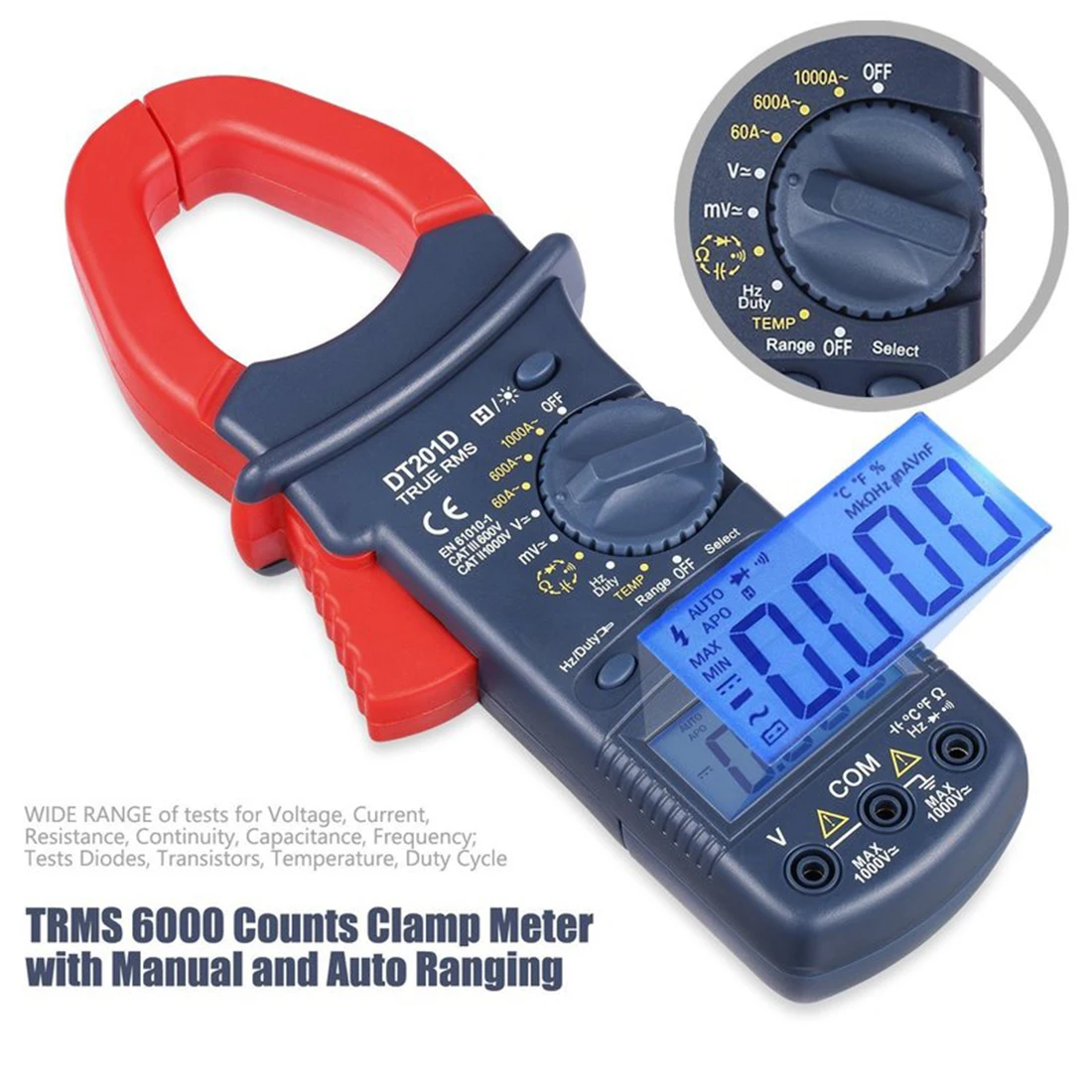 DT201 LCD Digital Clamp Meter Multimeter Mini DC/AC Meters Voltmeter Portable Automatic Range Tester | Инструменты