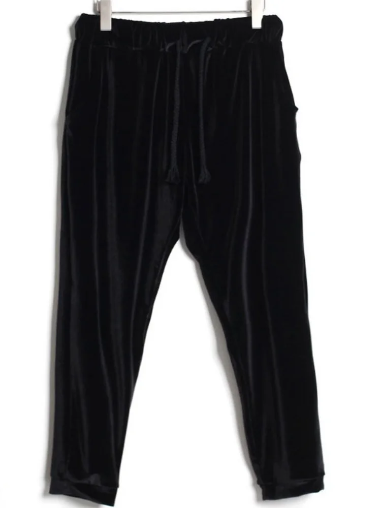 Men's Velvet Casual Pants Spring And Autumn New Hem Trim Small Feet Large Size Sweatpants