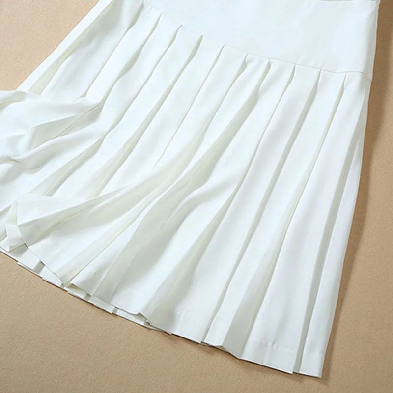 Осенне-зимняя женская одежда белая юбка и топ женский костюм с v-образным вырезом с длинным рукавом белый блейзер+ Плиссированное Платье До Колена