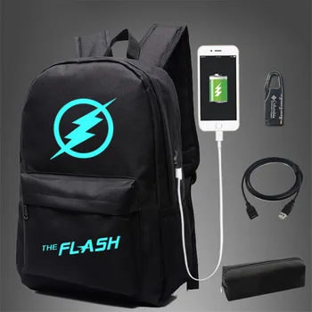 

Flash man Comic Super Hero School Bag noctilucous Luminous backpack student Notebook backpack Daily Bag With USB Port Free Lock