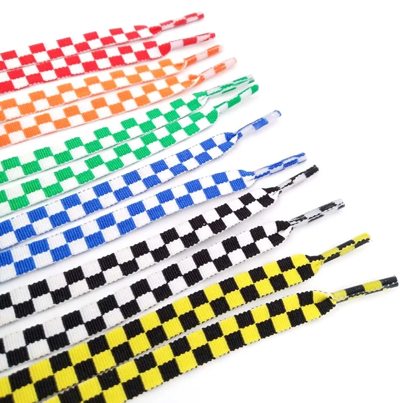 1Pair Flat Black And White Grid Shoe Lace Sublimated Printing Checkered Ribbons Shoelaces Polyester Heavy Duty Sneaker Lacing |