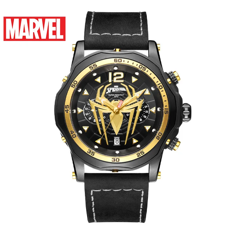 

Marvel Spider-Man Mens Watches Luxury Disney Quartz Casual Sport Men Wristwatches Fashion 5Bar Water Resistant Yellow Man Watch