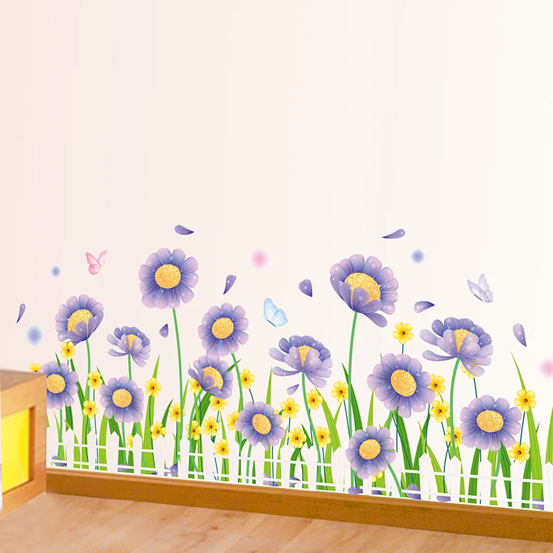 

[SHIJUEHEZI] Daisy Flowers Wall Stickers PVC Material DIY Plant Wall Decals for House Living Room Bedroom Decoration