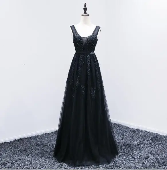 Robe De Soiree красное вино кружево Бисероплетение длинное вечернее платье с открытой спиной для невесты с v-образным вырезом без рукавов прозрачное банкетное сексуальное платье - Цвет: Черный