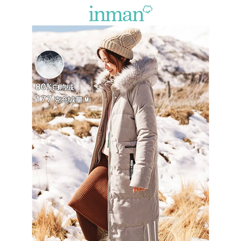 

INMAN Winter Female Hooded Fur Collar Warm Windproof Loose Casual Long Section Women Down Coat