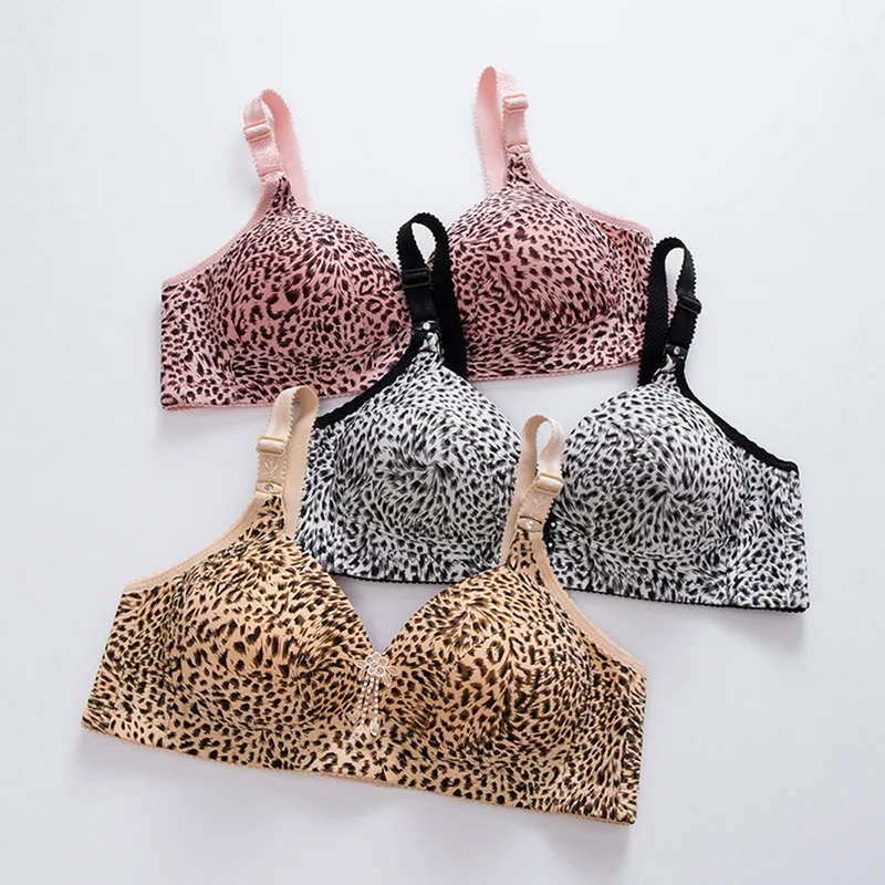 Sexy Leopard Push Up Bras For Women Fashion Front Closure Underwear Wire Free Girl Lingerie Tops Wide Strap Female Bralette strapless