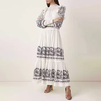 

2020 New Patchwork Women Print Dress Fashion Long Sleeve Mesh Dresses M0315