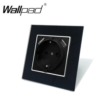 

EU Schuko Power Socket with Double USB Charging Ports 5.1DC 2.1A For EU Round Box Wallpad Glass Frame EU Socket with USB