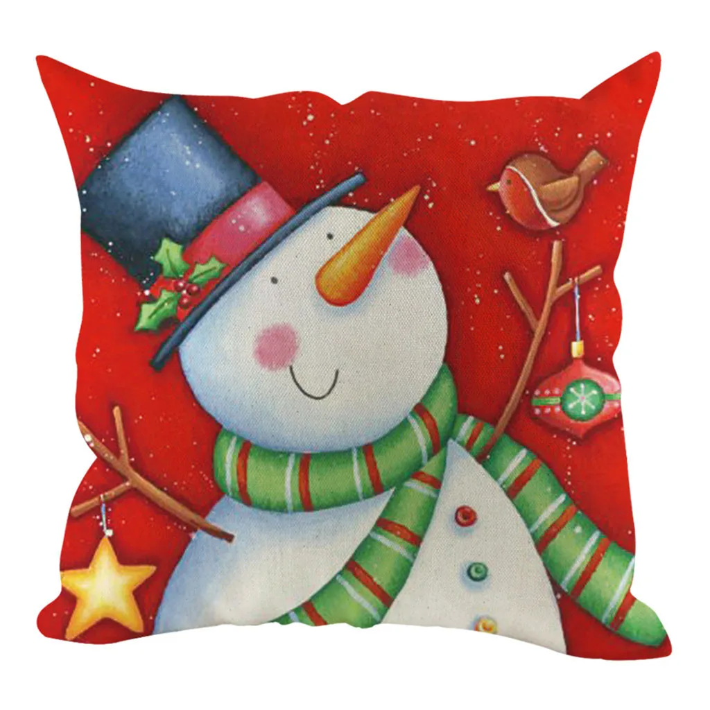 45cm x 45cm Winter Christmas Day Pillow Covers Polyester Snowman Printed Cushion Covers Home Sofa Throw Pillowcases Decoration - Цвет: E