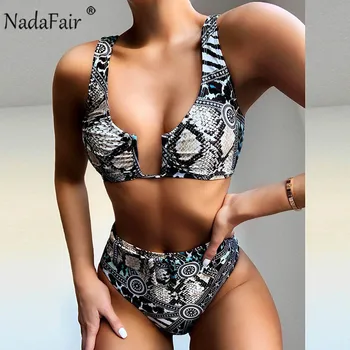 

Nadafair High Waist Bikini Set Sexy Hollow Out Leopard Swimwear Women Tankini Bathing Suit 2020 Summer Swimsuit Two Piece