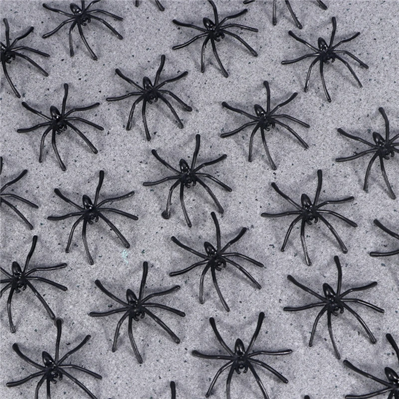 

Hot Sale 100 pcs Plastic Fake Spider Practical Jokes Props Realistic Spider for Prank Halloween Party Decoration