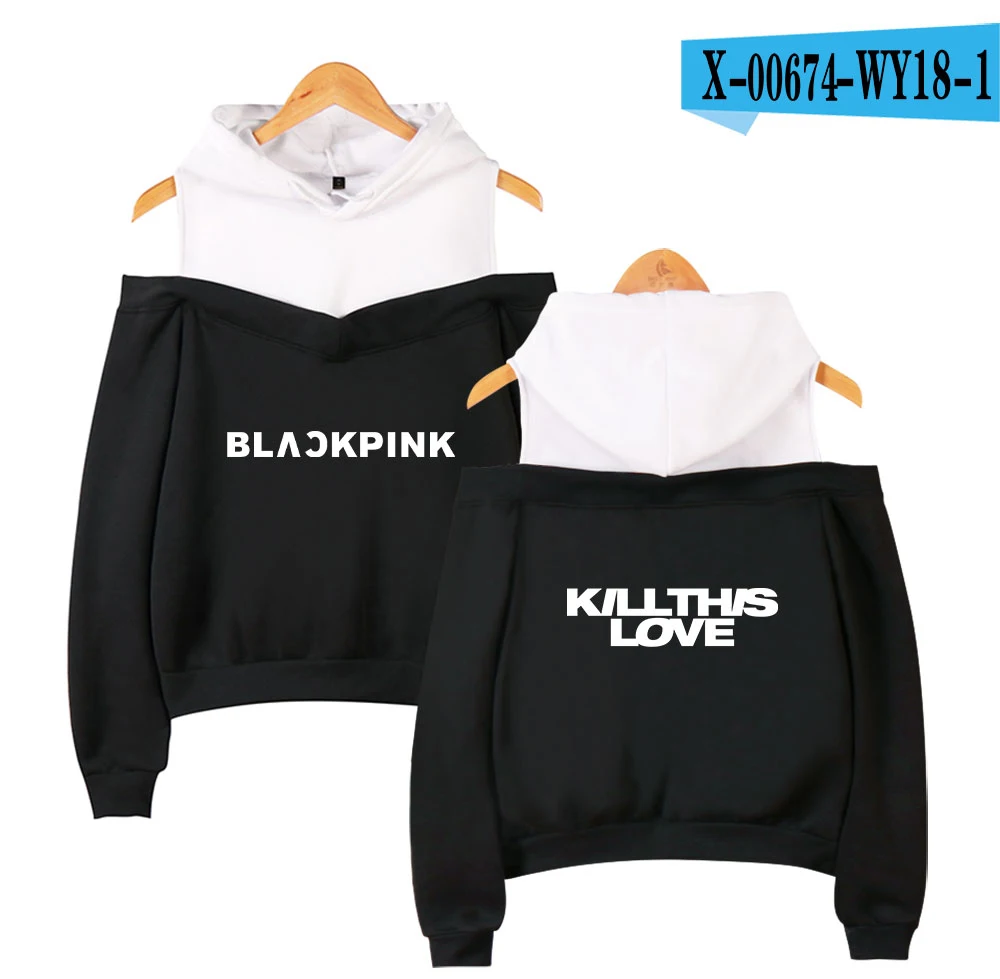 Kpop BLACKPINK вернуть основные песня убить Любовь сексуальные платья с открытыми плечами толстовки Для женщин толстовка с капюшоном в стиле Харадзюку Повседневная одежда - Цвет: black