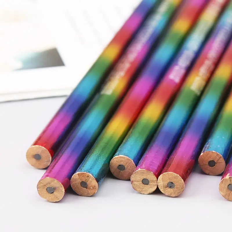 12Pcs Rainbow Pencil Wood Environmental Protection Bright Color HB Drawing Painting Pencils School Office Writing Pen LX9A