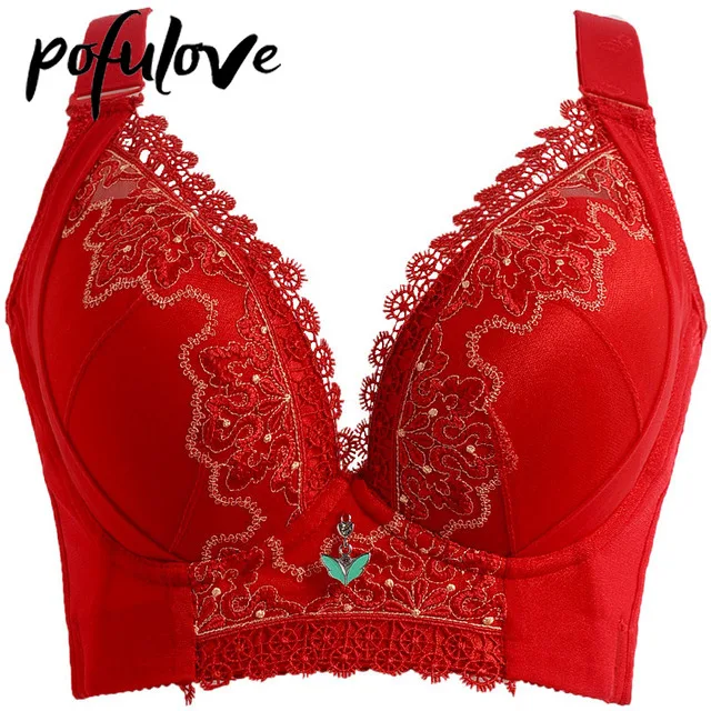 Push Up Bra Plus Size Bras for Women 100 105 C D Gathered Sexy Lace  Underwear Wire Free Brassiere Floral Seamless Bralette