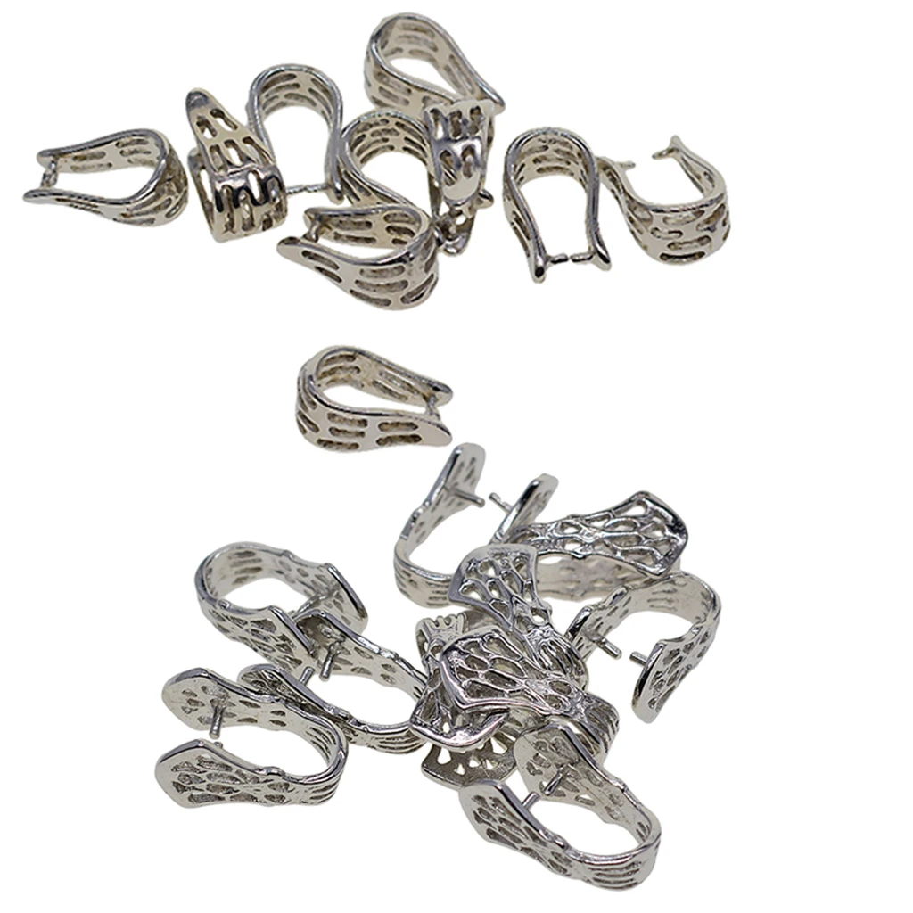 10x Filigree Pendant Pinch Bails Metal Clips Jewelry Making