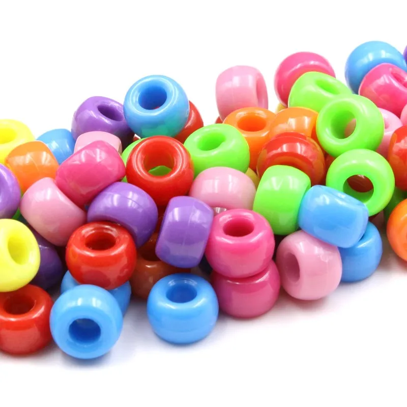 Acrylic Beads 100-300Pcs Solid Color Round Plastic DIY Accessories Clothing Loose Large Hole