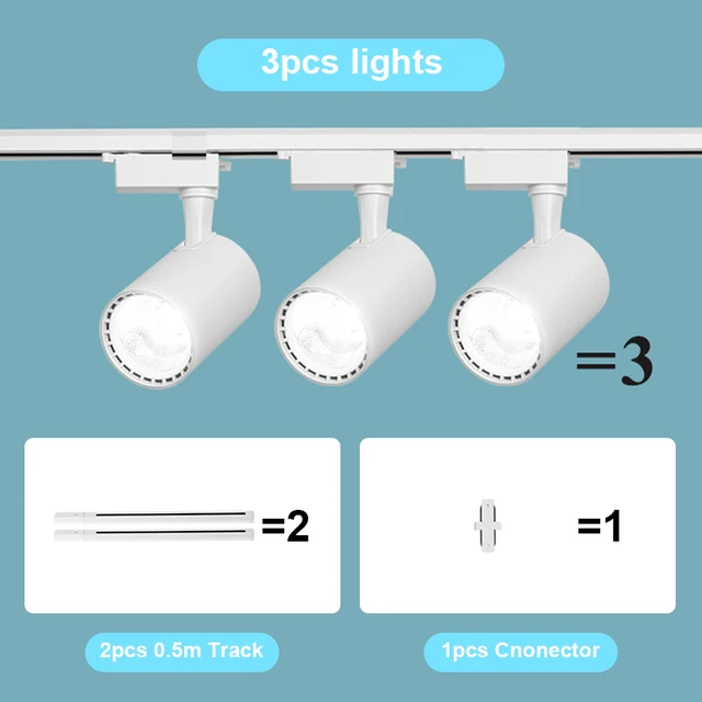 Set Ceiling Led Track Light Spotlights COB Track Lighting Wall Rail Spot Lights System 20/30/40W Clothing Shop Home Lamp 220V 3PCS White Body-Set