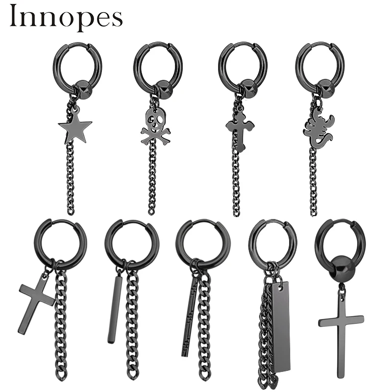 Innopes модные популярные серьги Клипсы из нержавеющей стали с черепом крестиком