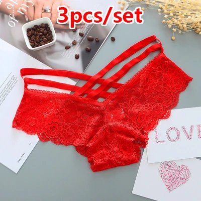 3pcs women panties 3 шт./компл. сексуальные кружевные трусики нижнее белье Для женщин низкая талия с перекрестными ремешками женский, женское нижнее белье, сексуальные кружевные стринги Трусики-брифы - Цвет: 3pcs women panties