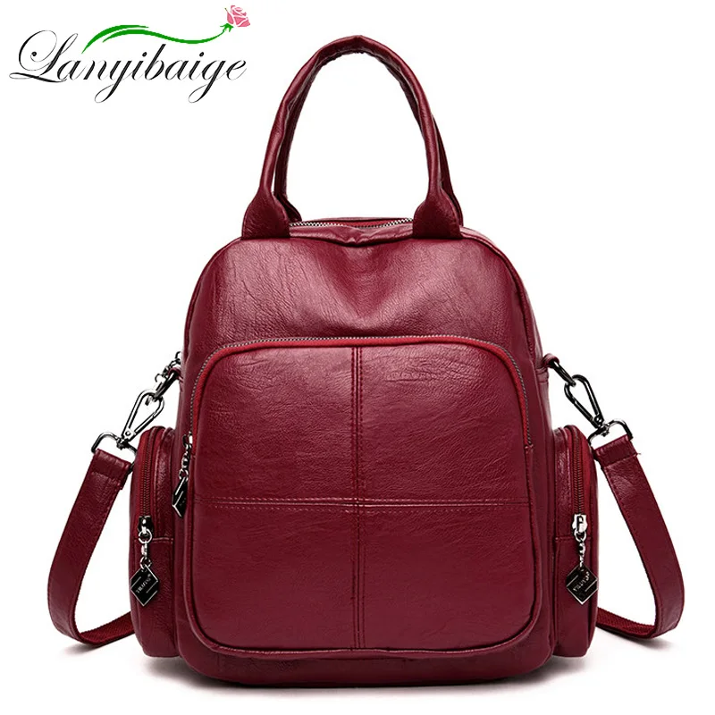 

New Two Side pocket Casual Backpacks Designer Shoulder Bags High Quality Leather Luxury backpack Bags For Women Sac a Dos 2019