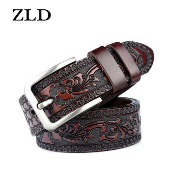

ZLD Vintage carved belt men's casual embossed leather leather belt men's fashion wild pin buckle belt designer high quality